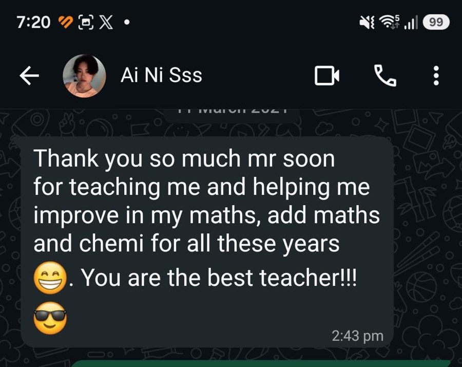 WhatsApp message from a student