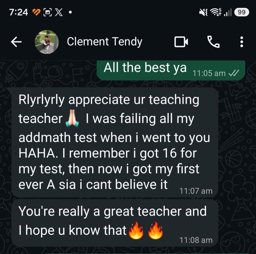 WhatsApp message from a student