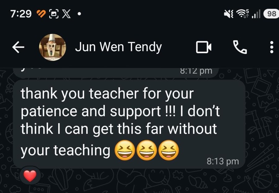 WhatsApp message from a student