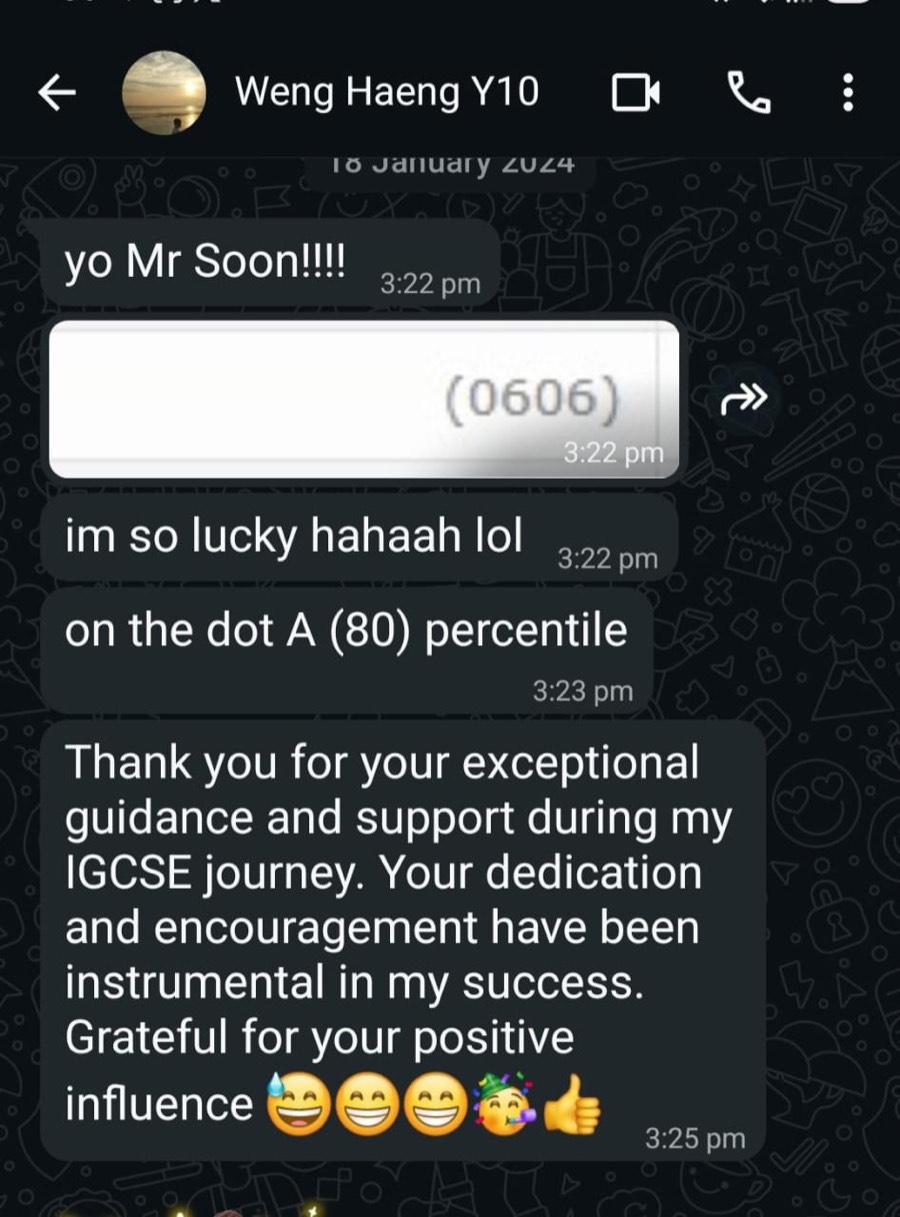 WhatsApp message from a student